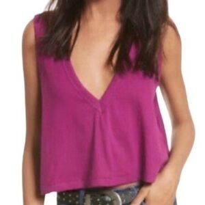 Free People Intimately Free Purple Baring It Deep V-Neck Cropped Tank Top